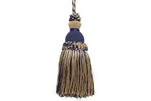 DÉCOPRO Beautiful Hand-Crafted 5" (12.5cm) Key Tassel, 3 1/2" (8.5cm) Loop # IKTJ, Nautical #1152 (Light Gold, Yellow Gold, Navy Blue) Sold Individually