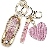 Simocky Compatible with Porsche Key Fob Cover with Heart Keychain, Car Key Shell for Women, Compatible with Porsche Cayenne Panamera 911 718 Macan Boxster Cayman Key Protector (3 Buttons-Pink)