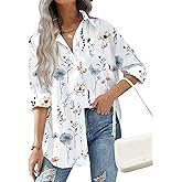 HOTOUCH Women Oversized Button Down Shirts Office Drop Shoulder Blouse Long Sleeve Boyfriend Dress Shirt with Pockets