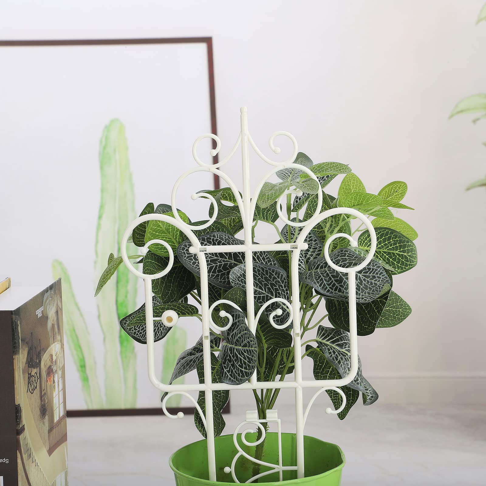 6 PCS Small Trellis for Potted Plants Indoor Outdoor, Plastic Mini DIY Garden Support Trellis for Climbing Plants Climbing Holder Rack(White)