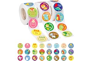 RACETOP 3 Rolls Motivational Stickers for Kids, 1500 Pcs Teacher Reward Stickers School Supplies Roll Sticker Potty Training Stickers for School Classroom Home, 24 Designs (Each Measures 1" in Diameter)