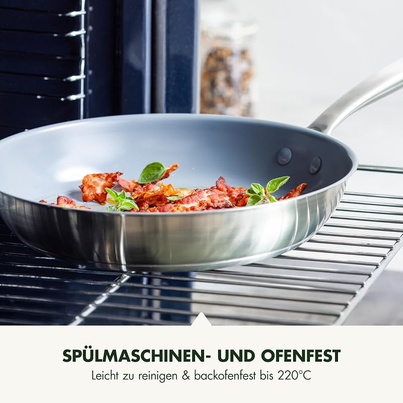 Treviso Edelstahl Gesunde Antihaftbeschichtung aus Keramik Non-Stick 24cm & 28cm Bratpfannenset, PFAS-frei, Induktion, Backofen geeignet, Spülmaschinenfest, Silber — Foto 7 von 8