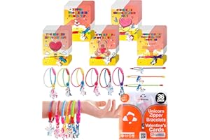 UpBrands 36 Unicorn Zipper Bracelets with 36 Valentine's Day Cards - Sensory Fidget Valentine's Favors and Gifts for Kids Classroom Exchanges