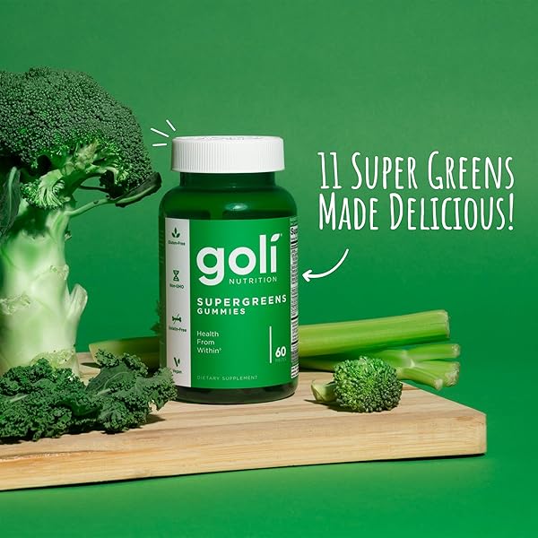 GOLI SUPERGREENS VITAMIN GUMMY – 120 COUNT – ESSENTIAL VITAMINS AND MINERALS – PLANT-BASED, VEGAN, GLUTEN-FREE & GELATIN FREE – HEALTH FROM WITHIN, PACK OF 2