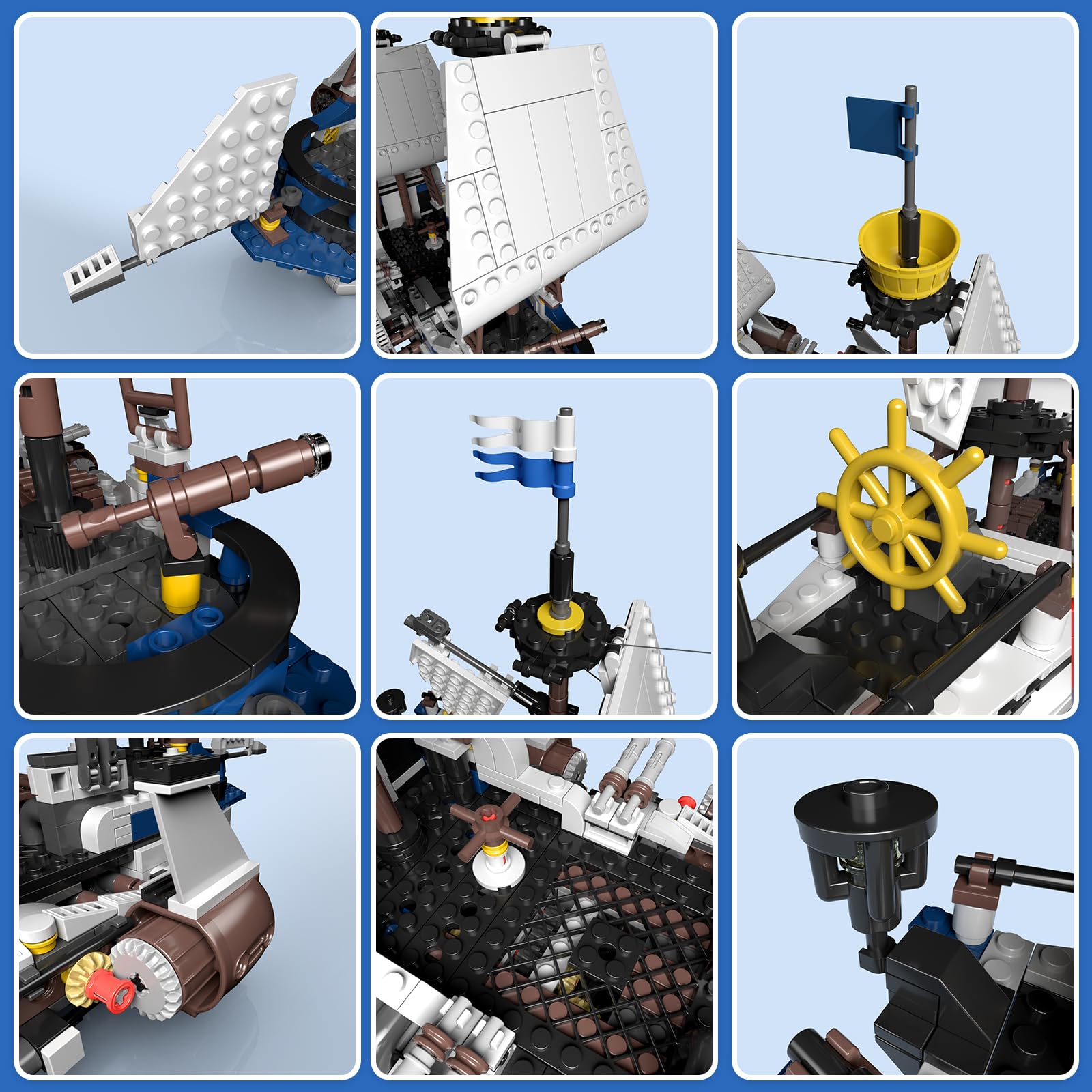 Mould King 10147 Klemmbausteine Schiff Piratenschiff Bausteine Segelschiff Modellbausatz Savior Spaceship Bauspielzeug mit Zubehör Geschenk für Erwachsene und Kinder(1281 Teile) 6