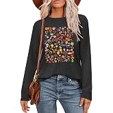 Dia De Los Muertos Shirt Women Day of The Dead Tshirts Sugar Skull Tees | Womens Dia De Los Muertos T Shirt Day of The Dead Shirts Sugar Skull Graphic Tee Mexican Long Sleeve Halloween Tops