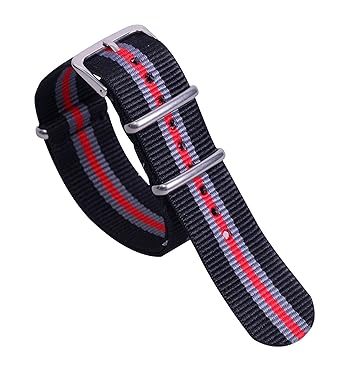 20mm Black/Grey/Red Upscale Soft NATO Style Ballistic Nylon Fabric Watch Band Strap Replacement for Men
