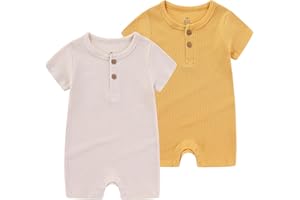 MAMIMAKA Baby Short Sleeve Bodysuits Solid Romper one-Piece Newborn Baby Clothes 2 Pack Baby Shower Gifts