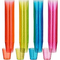 MATANA 150 Neon Plastic Shot Glasses (1oz), Party Shot Cups for Wine Tasting, Condiments, Sauce, Jello Shots & More - Sturdy 