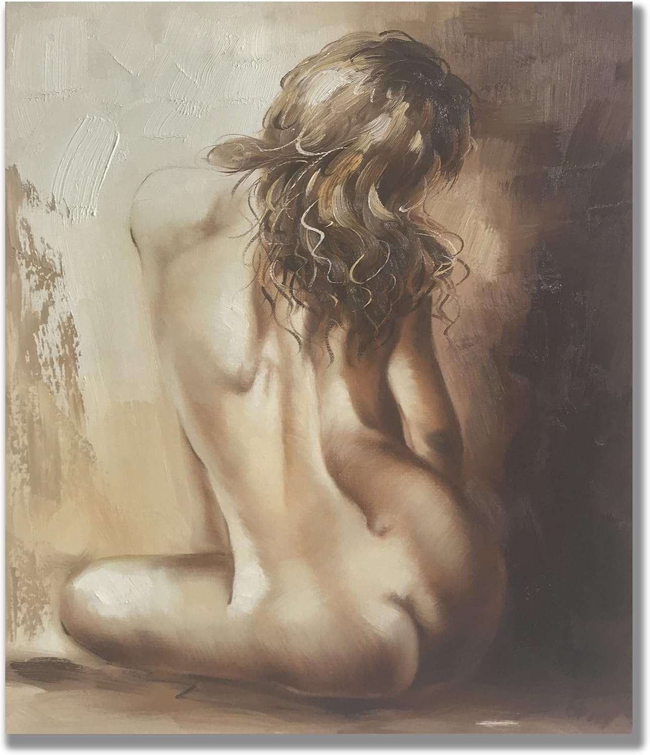 Paintings - Paimuni Sexy Nude Girl Canvas Wall Art 100% Hand Painted Lady Back Figurative Oil Painting Stretched and Framed Ready to Hang Home Decor 20x24 Inch