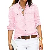 luvamia Denim Shirt Women Chambray Jean Western Shirts Long Sleeve Button Down Tops