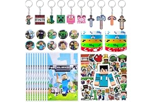 Pixel Style Birthday Party Supplies, 90 pcs Party Favors for Kids, Loot Bag Fillers, 50 Stickers,10 Gift bags,10 Wristbands,1