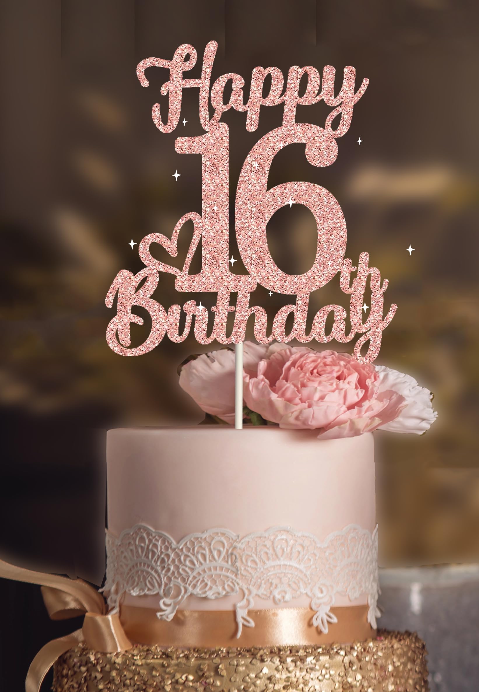 Photo 1 of 16 Birthday Cake Toppers-Rose Gold Glitter, Happy 16th Cake Topper for Men,16 Cake Topper for girls, 16th birthday decorations,16th Birthday Cake Topper Sixteen