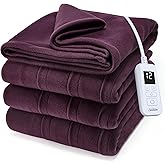 Sunbeam Royal Ultra Fleece Heated Electric Blanket Twin Size, 84" x 62", 12 Heat Settings, 12-Hour Selectable Auto Shut-Off, Fast Heating, Machine Washable, Warm and Cozy, Claret