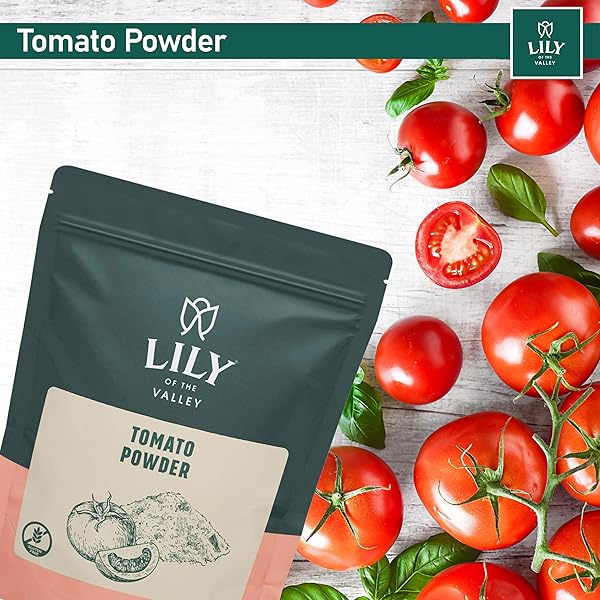 LILY OF THE VALLEY TOMATO POWDER – SOLANUM LYCOPERSICUM – IDEAL FOR COOKING – VEGAN & GLUTEN-FREE – PACKED IN RESEALABLE POUCH (16OZ, 453G)- PACKAGE MAY VARY