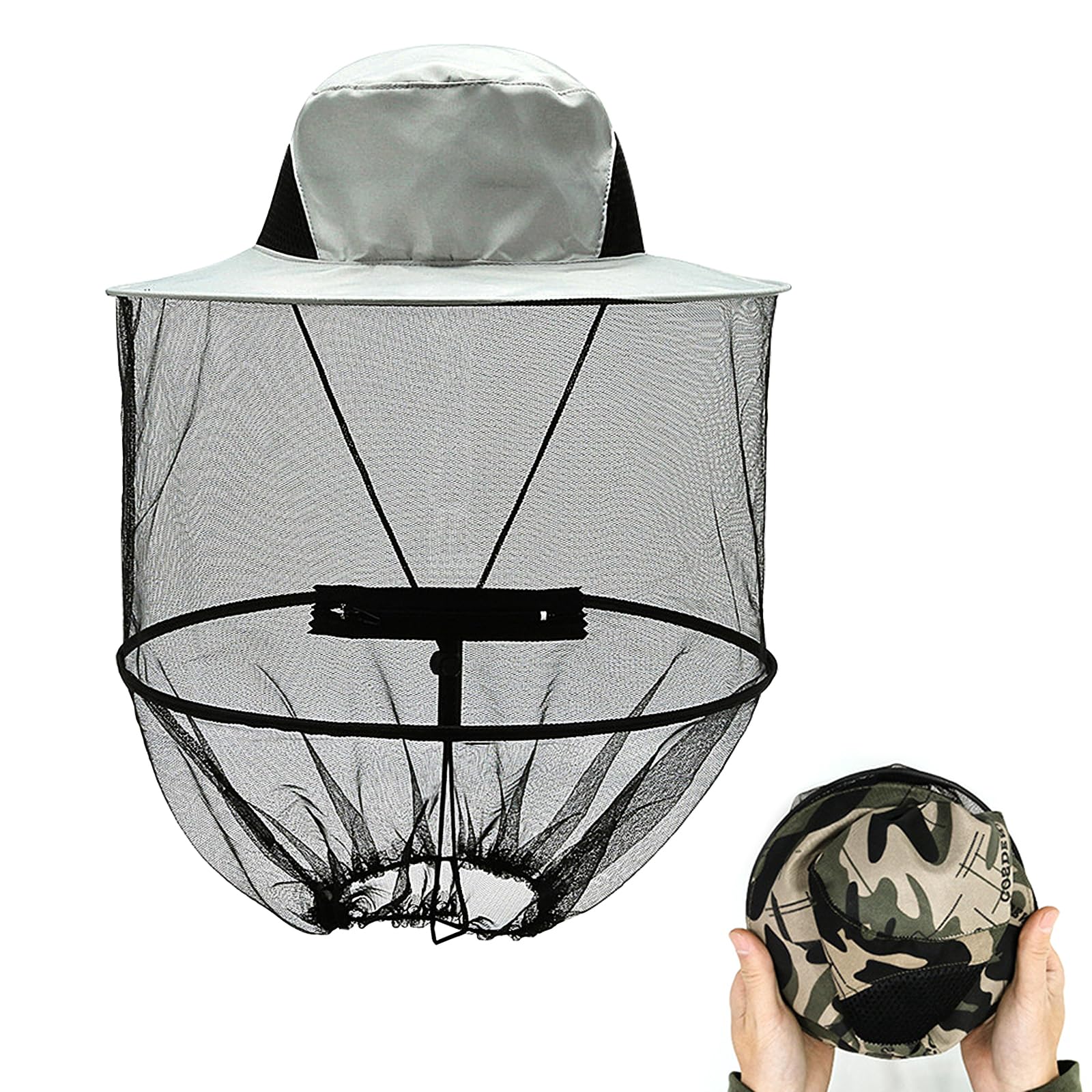 Gobiufy Midge Head Net Hat,Pop up Mosquito Head Hat with Netting,Portable Face Net Mesh with Hat Protection Head Cover for Adults Outdoor Hiking Camping Climbing Fishing Walking Gardening Grey