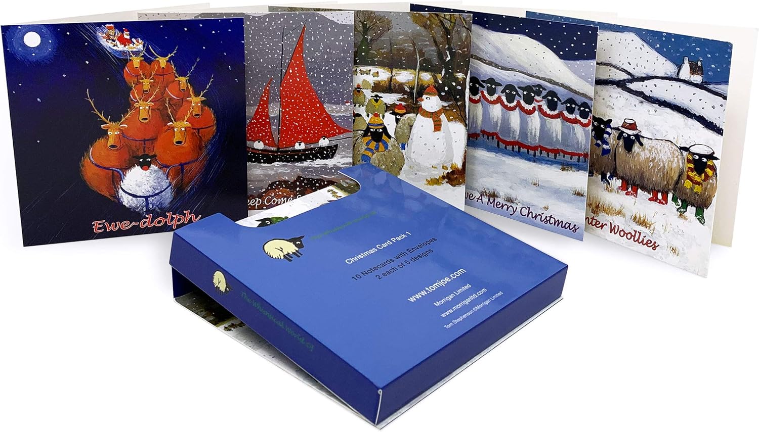 Christmas Card Pack by Irish Artist Thomas Joseph - Greeting Notelets - Set 1, blue|brown, 120mm x 120mm