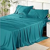 Bedsure Queen Sheet Set, Rayon Derived from Bamboo, Cooling Sheets, Breathable & Soft, Deep Pocket Up to 16 Inches, Hotel Luxury Silky Bedding for Hot Sleepers, Turquoise