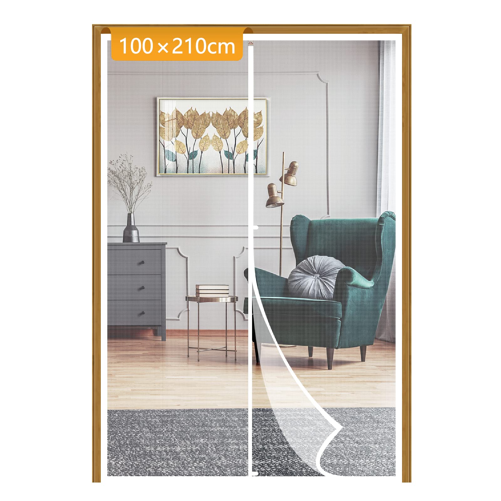 Yotache White Screen Doors with Magnets 100 x 210 cm, Reinforced Polyester Anti-Tearing Mosquito Door Net Keep Fly Bug Out — image 1