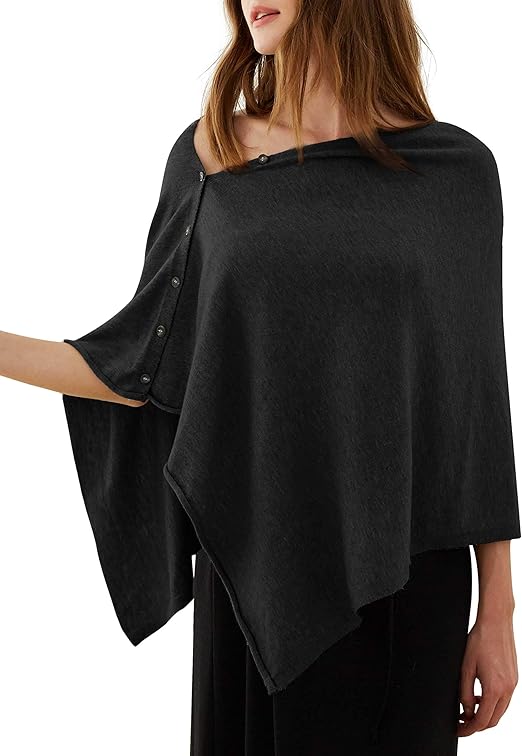 PULI Women Button Knitted Shawl Poncho Blanket Cape Cardigan Wrap Scarf