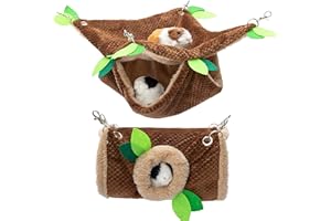 ORZECHKO Small Animal Hammock - Hanging Hammock & Tunnel Hideout for GuineaPig Hamster Parrot Rat Chinchilla - Warm Swing Plu