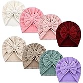 Dizila 8 Pieces Baby Turban Hats with Big Bow Newborn Caps Beanies Bonnets Headwraps for Baby Girls Boys Infants Toddlers