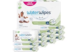 WaterWipes Sensitive+ Baby & Toddler Wipes, 3-In-1 Cleans, Cares, Protects, 99.9% Water, Textured Clean, Unscented & Hypoallergenic, 720 Count (12 Packs)