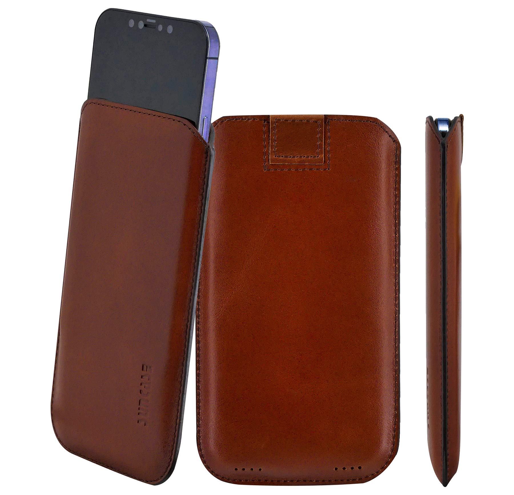 Original leather case compatible with iPhone 12 Pro (6.1") case bag ultra slim leather case protective case (with pull tab) in mocha brown