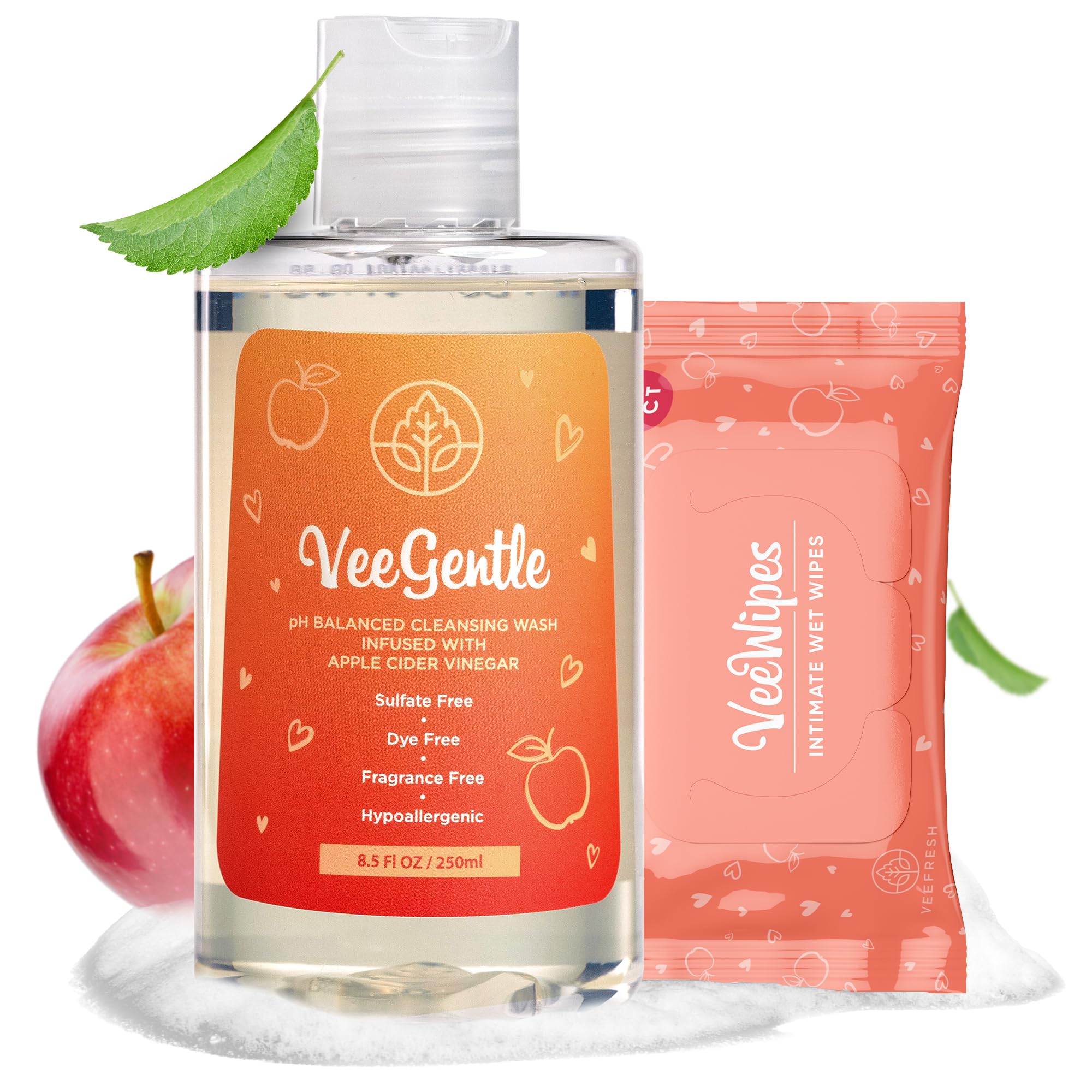 Photo 1 of ***(EXP: 12/2025)NONREFUNDABLE***VeeFresh VeeDaily - VeeGentle Intimate Wash & VeeWipes ACV Sensitive Vee Bundle - Apple Cider Vinegar Infused Female Wipes for Women & Natural Feminine Wash for Sensitive Vees!