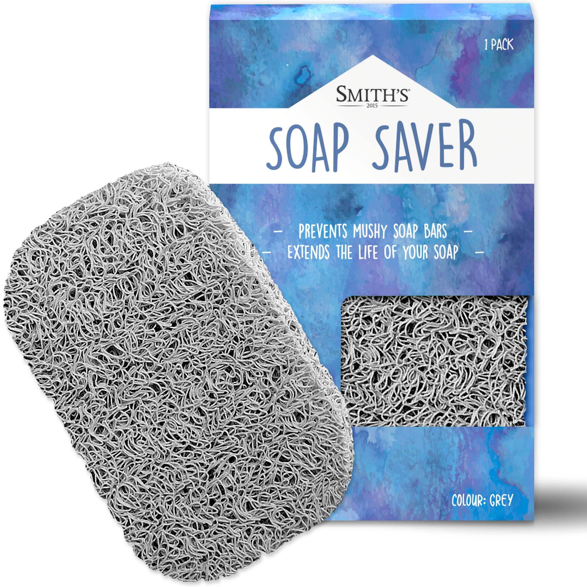 Soap Saver by Smith’s® | Extend Your Soap’s Life | 14 cm (L) x 8 cm (W) x 1.2 cm (H) | Grey / 1 Pack | 50% Thicker | Enhanced Design | Tested And Free of Harsh Chemicals | Trim To Any Size