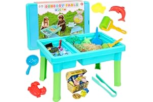 Carolart Ocean Sensory Table with Sands, Bin with Lid, Indoor Outdoor Use, Sand Art Kit for Boys and Girls, Toys for Toddlers Age 3-5, 17x11.5x10.2 Inches