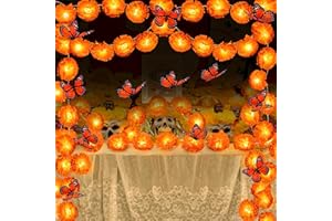 BESSLLY 2 Pack Day of the Dead Decorations Total 13.1Ft Marigold Garland for Decoration, 40 Lighted Artificial Marigold Flowers 12 Butterfly for Dia de Los Muertos Indian Diwali Altar Halloween Home Decor