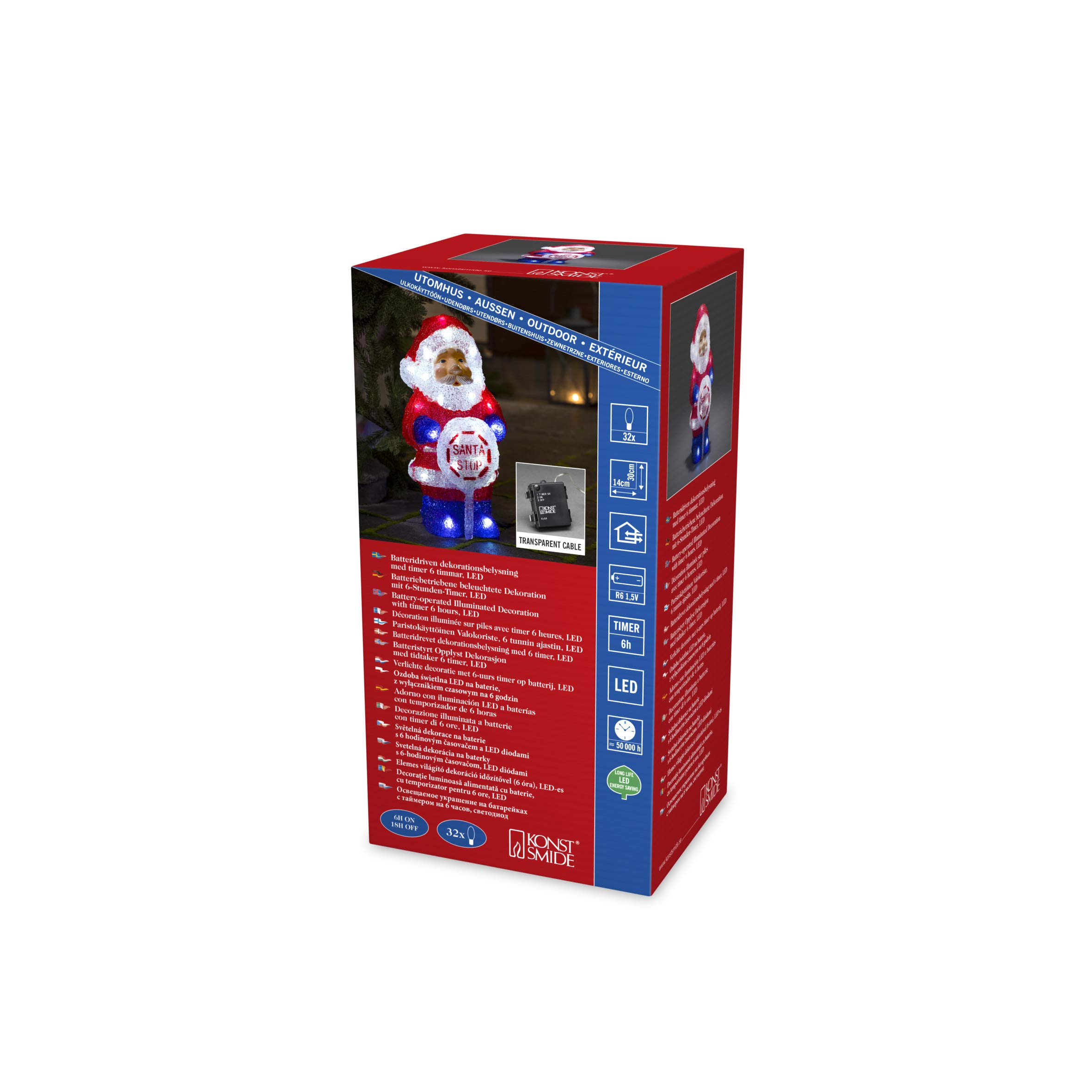 Konstsmide 32cm Acrylic Santa : Battery Operated with Timer : 24 LED : Indoor/Outdoor : 6143-203