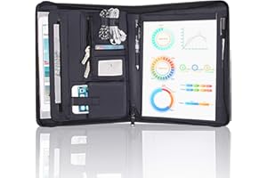 Zippered Padfolio Portfolio Binder, OOWOLF Leather Travel Conference Folder Executive Business Padfolio Case with Writing Pad