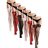 Xuhal 6 Pairs Women Lace Thigh High Stocking Silky Sheer Fishnet Knee Thigh High Stocking for Women