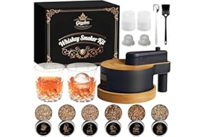 GITAOBAC Whiskey Smoker Kit with Built-in Lighter, 6 Flavors Wood Chips, 2 Glasses, 2 Ice Ball Molds, Old Fashioned Drink Smoker Kit, Christmas Birthday Bourbon Gifts for Men, Dad, Husband (NO Butane)