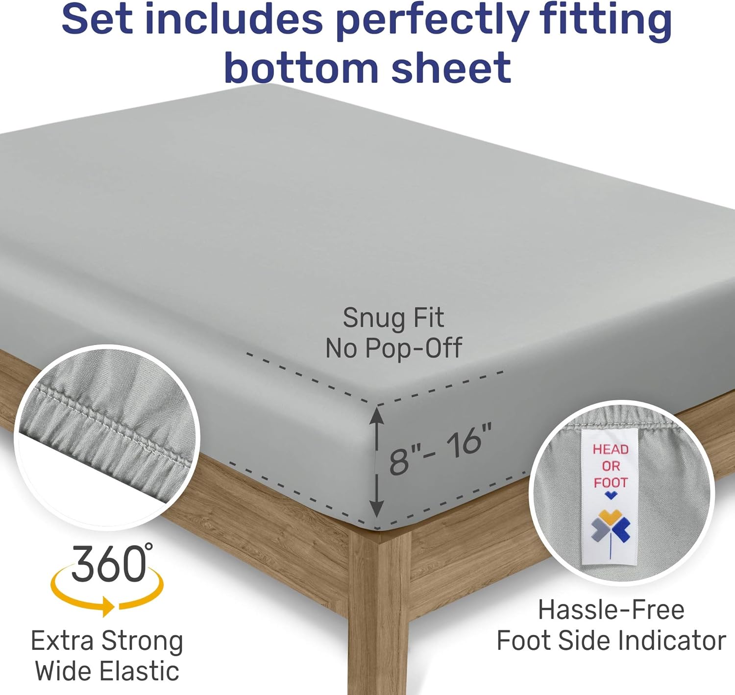 600 Thread Count Best Bed Sheets 100% Cotton Sheets Set Light Grey Extra Long Staple Cotton Queen Sheet For Bed, Fits Mattress 16'' Deep Pocket, Soft & Sateen Weave 4 Piece Sheets and Pillowcases Set: Home & Kitchen