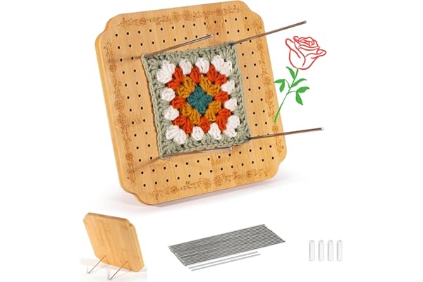CraftyManor 7.6 in Blocking Boards for Crochet Projects with Rose Pattern, Crochet Blocking Board with Pegs, Granny Square Blocking Board with 20 Stainless Steel Pegs, Bamboo