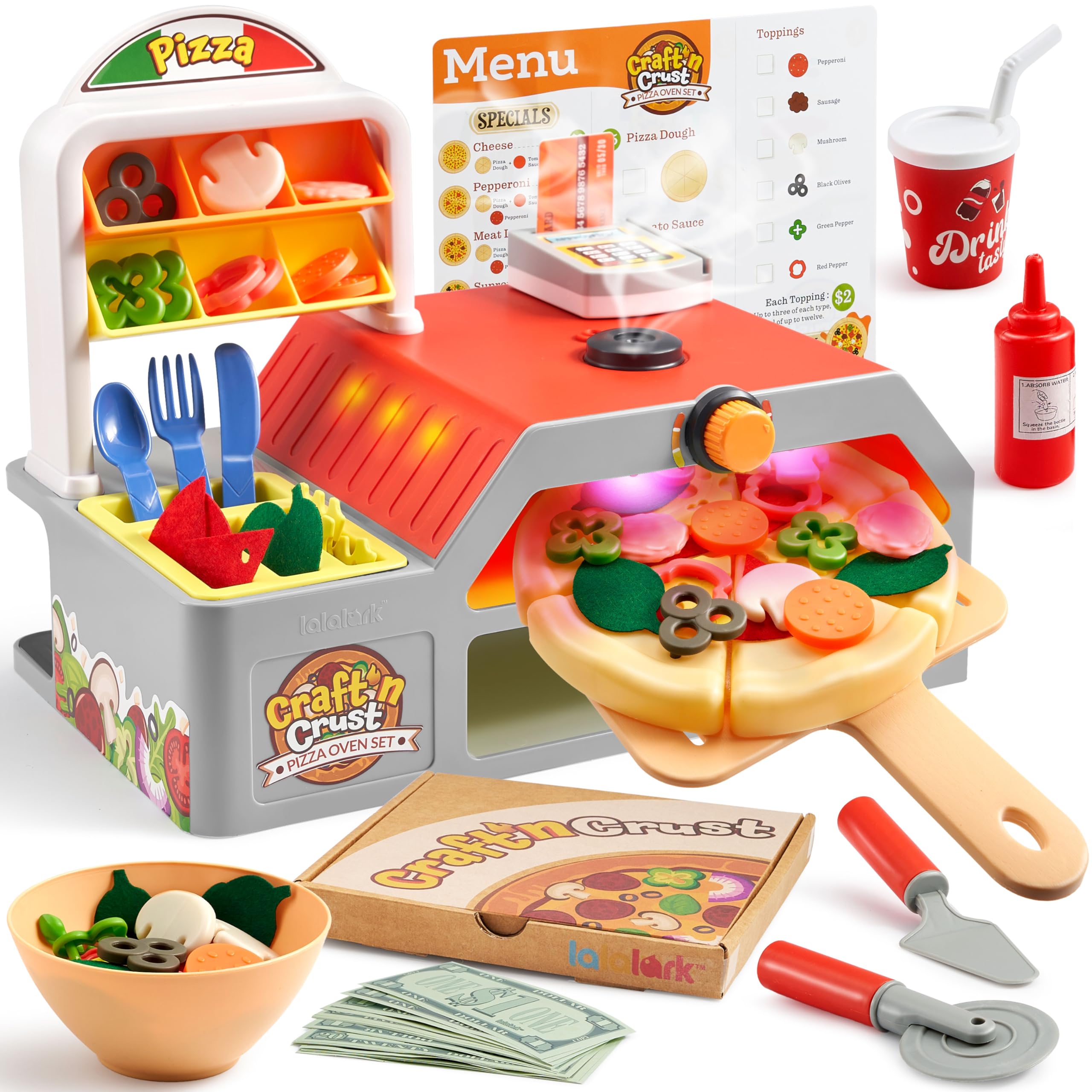 Photo 1 of Play Kitchen Food Toy - Pretend and Play Toddler Toys - 78 PCS Pizza Oven with Pretend Smoke, Light & Sound and Color-Changing Toppings - Birthday Gift for Boys Girls