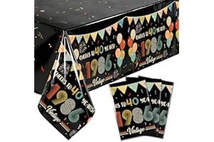 3PCS Vintage 40th Birthday Tablecloths, 1986 Theme Cheers to 40 Years Table Covers for Men Women, 1986 Retro 54" x 108" Table