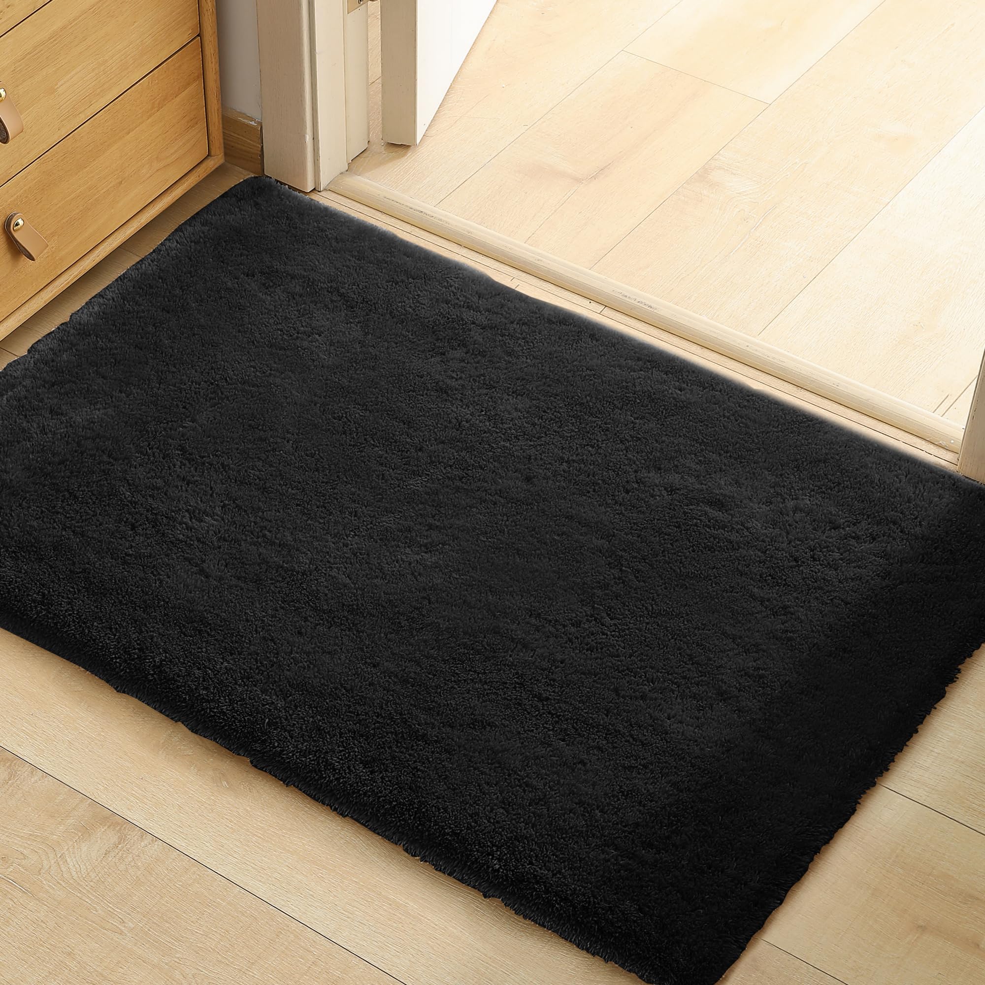 Photo 1 of H.VERSAILTEX Bathroom Rug Small Entryway Throw Rugs for Bedroom, 2x3 Feet Mini Area Rug, Affordable Non Slip Fluffy Carpet, Fuzzy Soft Living Room Rugs, Home Decor Aesthetic, Nursery, Black