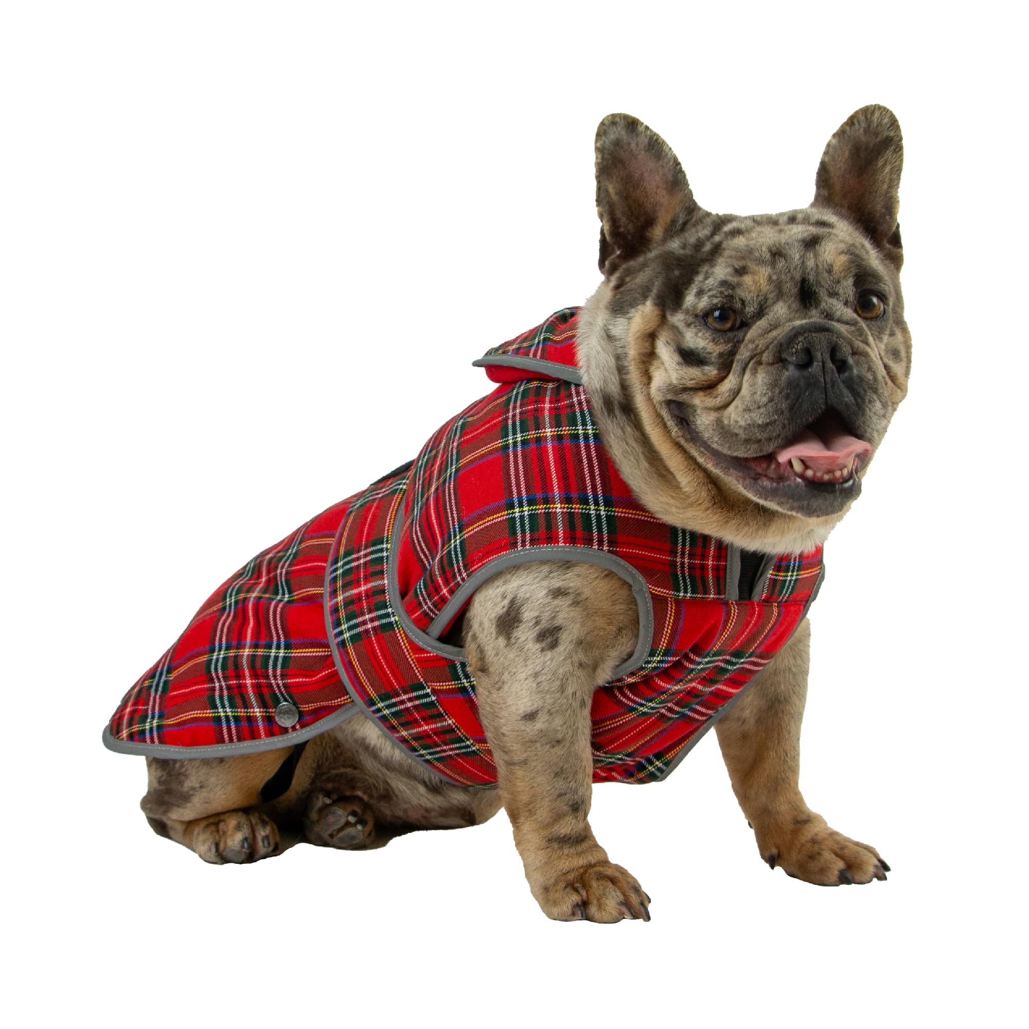 Ancol Heritage Dog Coat in Red Tartan - Fleece Lined Pet Jacket with Chest Protector and Zipped Harness Hole - Reflective Edging Puppy Apparel - M