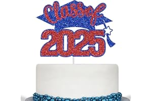 CALARJETA Class of 2025 Cake Topper, 2025 Graduation Cake Topper, Congrats Grad Party Decor, High School/College/University Graduation Party Decorations (Blue and Red Glitter)