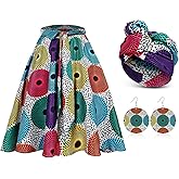 Coume 3 Pcs Women African Ankara Dashiki Skirt Traditional Costume Maxi Bohemian Head Wrap Scarf Drop Dangle Earring