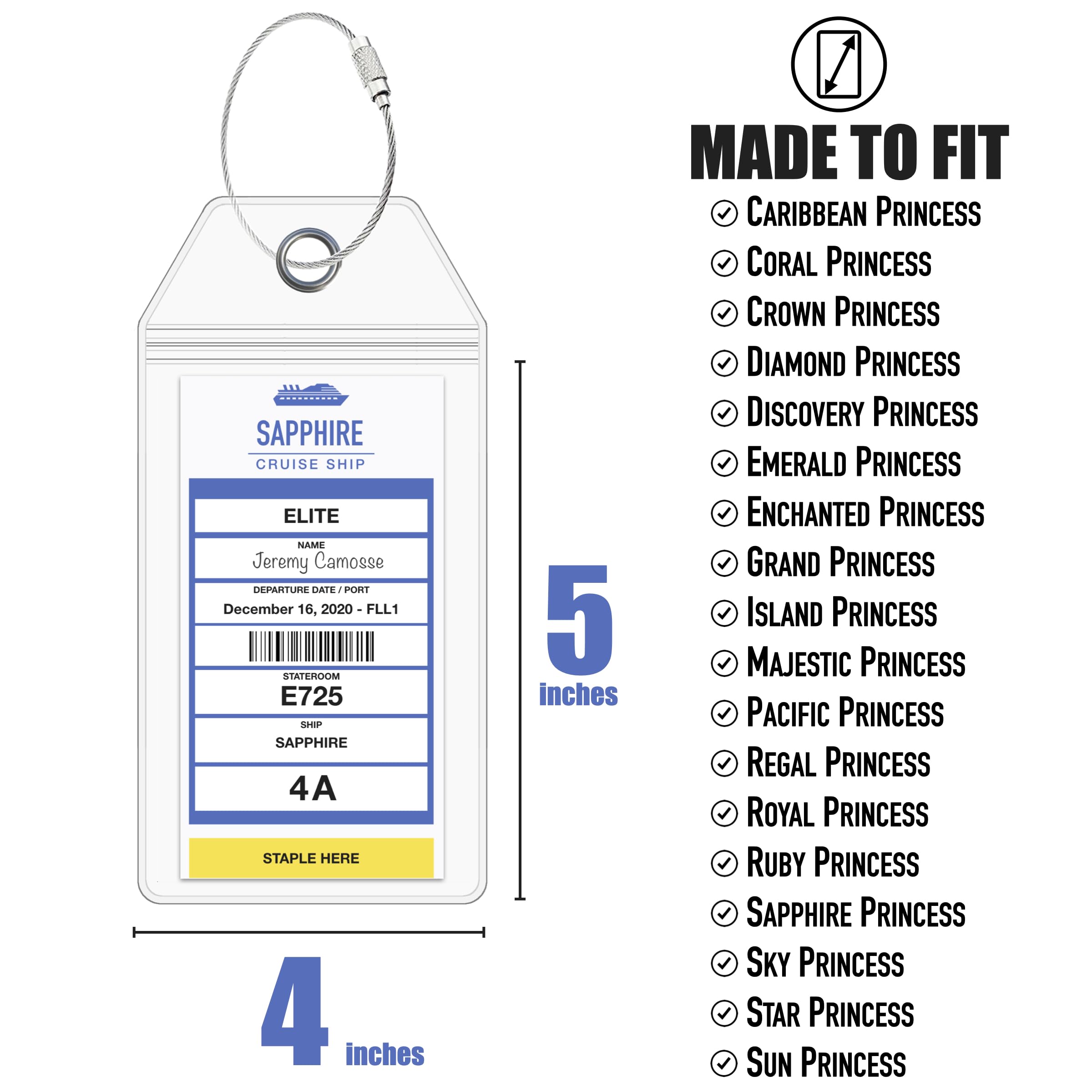 Princess Cruise Luggage Tag Holder by Cruise On [4 Pack] Fits All Princess Ships & Tags, Cruise Essentials 2025 & 2026 - Clear Luggage Tags