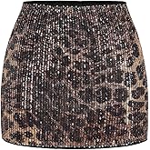 Milumia Women's Sequin Leopard Print Mini Skirt Mid Waist Party Bodycon Short Skirts