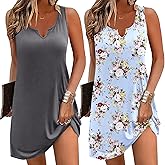 Ekouaer 2 Pack Nightgowns for Women Sleeveless Sleep Dress Tank Sleepshirt Chemise V Neck Sleepwear