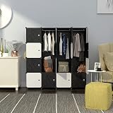 HOMIDEC Portable Wardrobe 16 Cube Closet with 3 Hanging Rails Black view 5