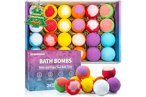 NEWFEIFAN Bath Bombs 24-Pack Christmas Stocking Stuffers for Teen Girls for Women Mom Her Set, Aromatherapy Bubble Bath, Handmade Natural & Organic, Spa Relaxing Birthday Gifts for Men, White Elephant Gifts