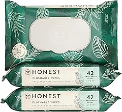 The Honest Company Flushable Wipes for Sensitive Skin, Fragrance-Free Hypoallergenic pH-Balanced Feminine Wipes, 99% Water Sa